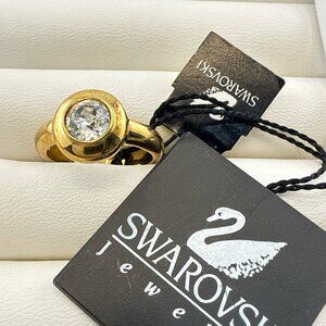 Swarovski Ring Gold over Sterling Silver Swan Signed Clear Crystal 7 Stack 925